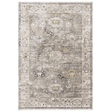 Jasper JA03 Traditional Vintage Distressed Shimmer Floral Heirloom Border Soft-Touch Polyester Low Profile Short Pile Taupe/Grey Rug-Asiatic Carpets-Rug Love - The Most Loved Rug Store